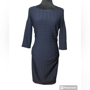 ADRIANNA PAPELL Navy Blue Crinkle Body Con Dress Cold Shoulder sleeves